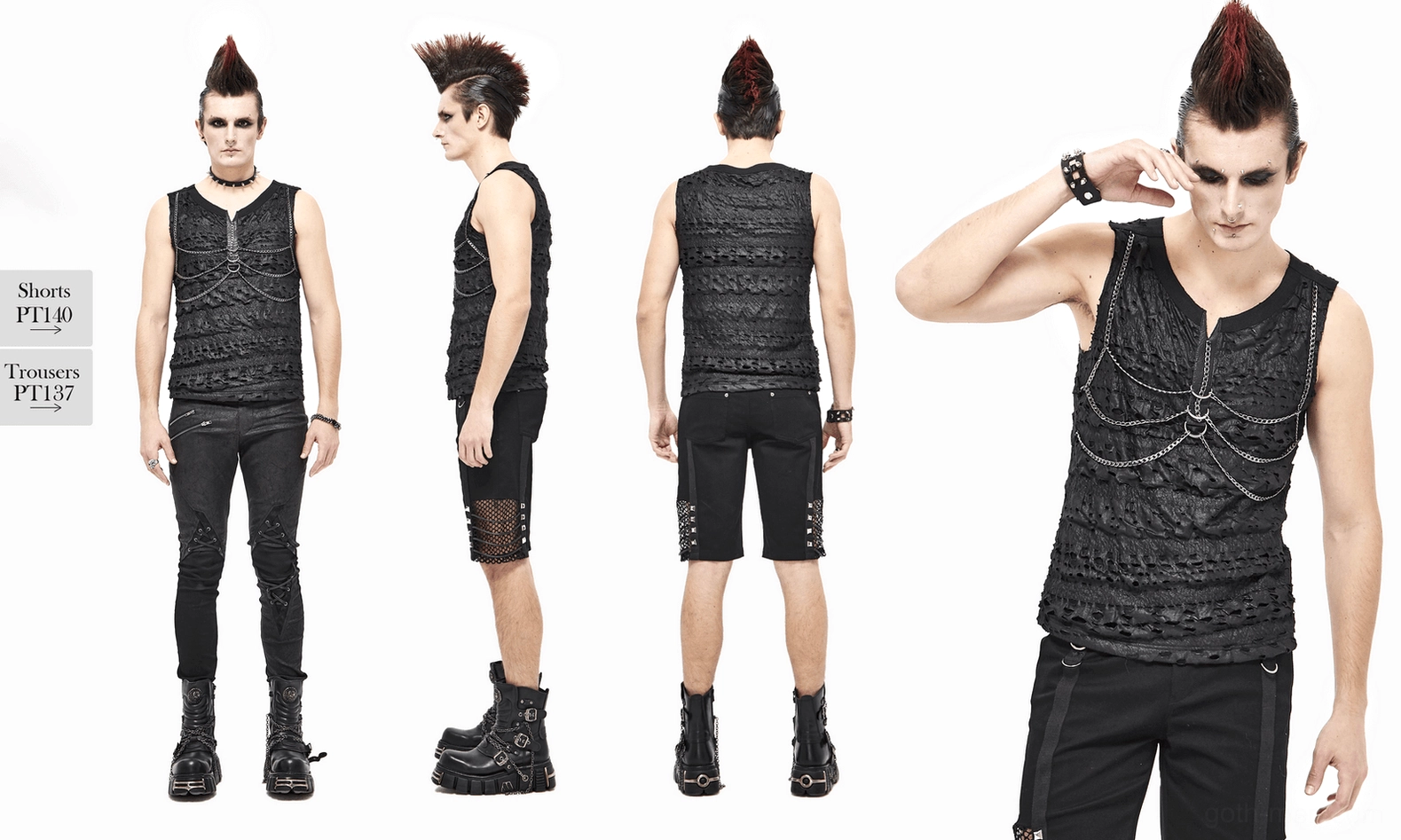 Full product view of black gothic chain tank top for men featuring punk-rock aesthetic and premium construction
