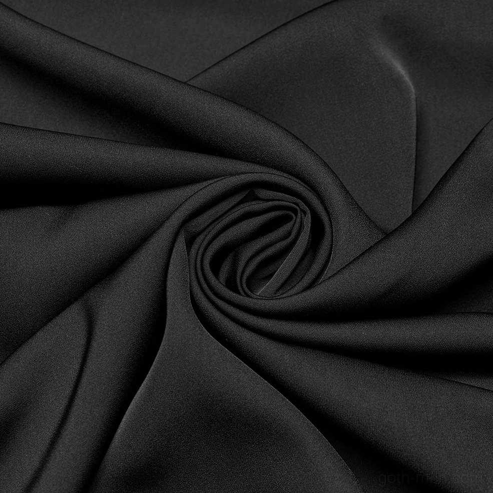 Black gothic chiffon fabric close-up showing smooth matte texture and soft drape quality
