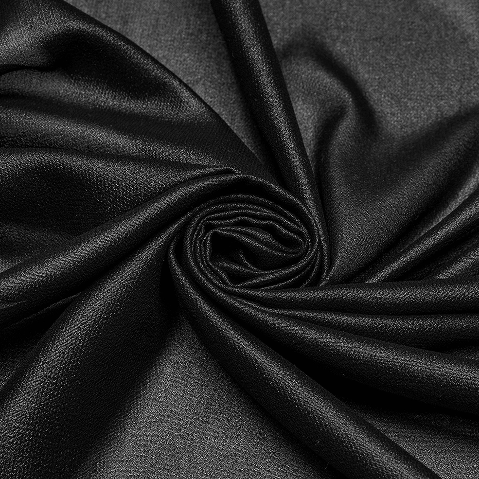 Men's black gothic chiffon shirt complete front view showcasing ruffled placket, lace embroidery, and sheer fabric