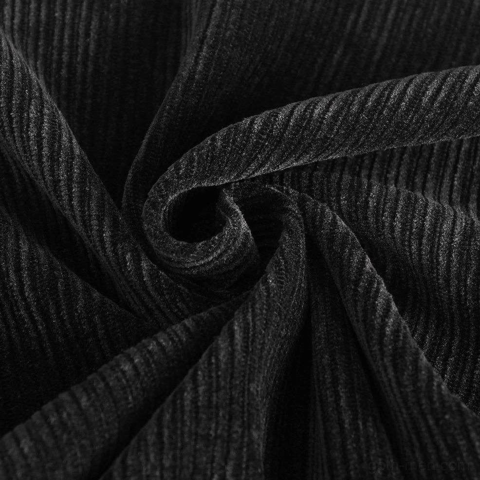 Black gothic corduroy pants showing fitted silhouette and overall design aesthetic from studio angle
