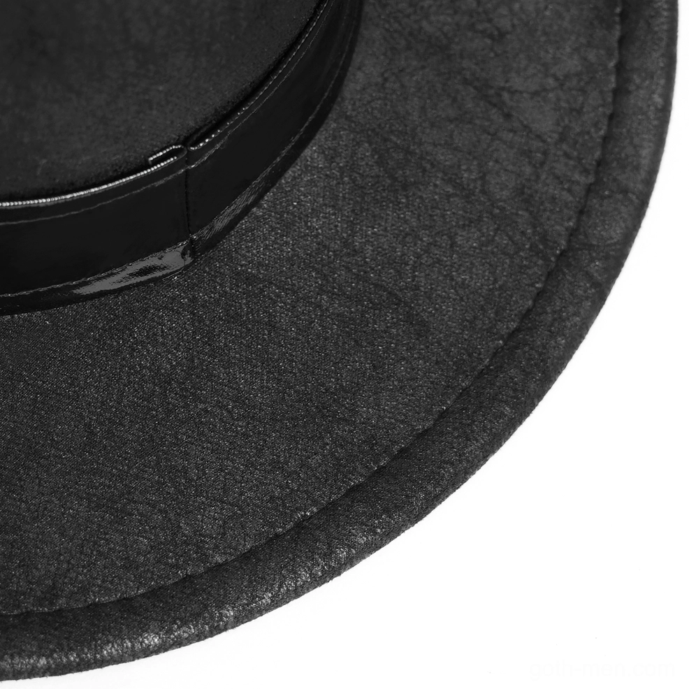Black gothic cowboy hat with full metal stud embellishment along entire brim perimeter