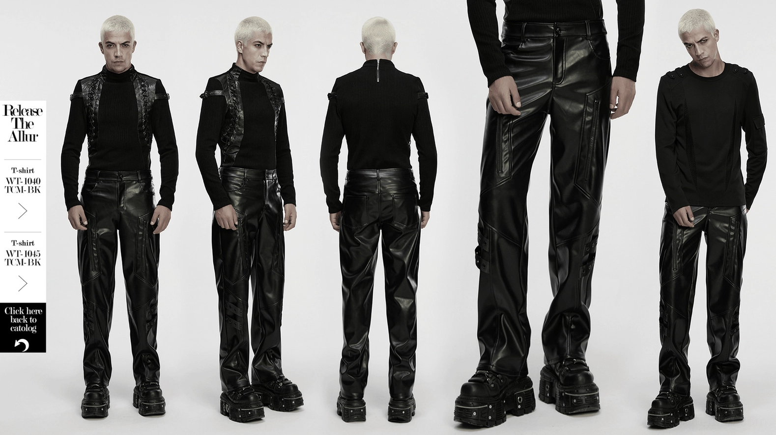 Black gothic cyberpunk leather pants product photography main showcase image