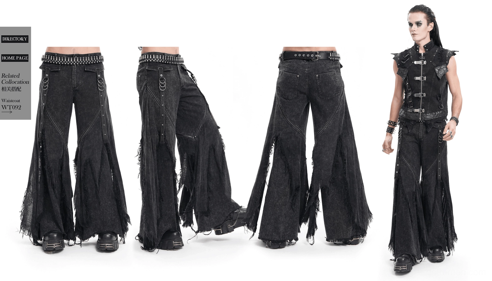 Styling inspiration photo of black gothic distressed jeans paired with alternative dark fashion accessories