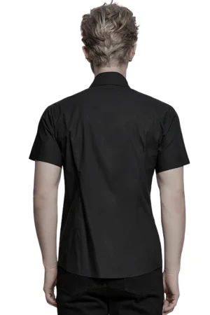 Black gothic eyelet pocket shirt rear view on male model - Fitted silhouette punk style