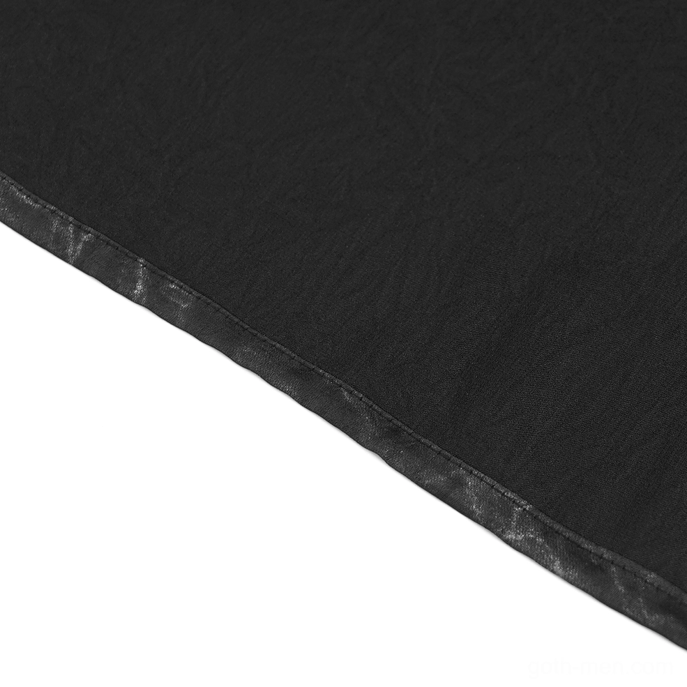 Side angle view of PU leather harness integration on black gothic mens button-up shirt