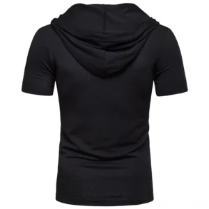 Black gothic hooded t-shirt back view short sleeve polyester knit
