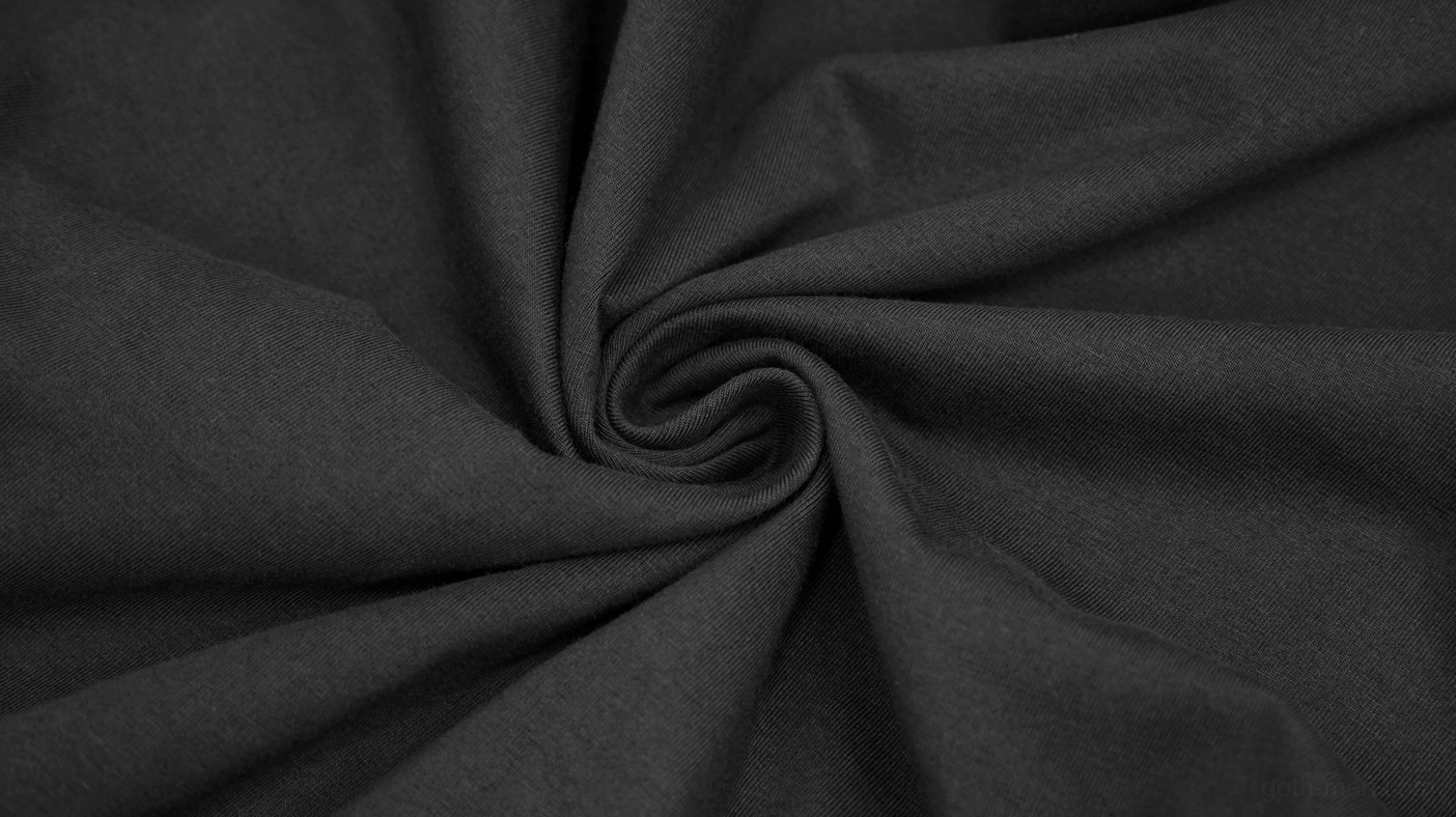 Black gothic hoodie knit fabric texture close-up, soft twisted yarn detail, premium material composition