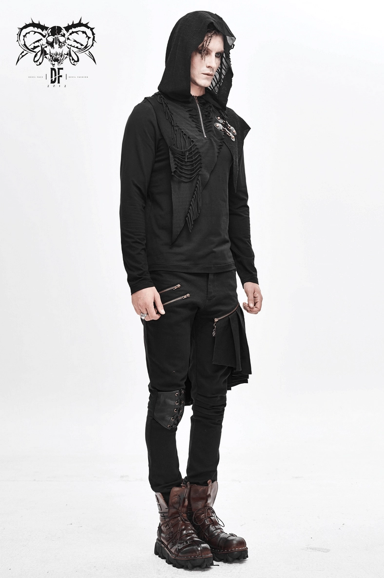 Gothic black hoodie material quality, knit weave composition, premium fabric detail
