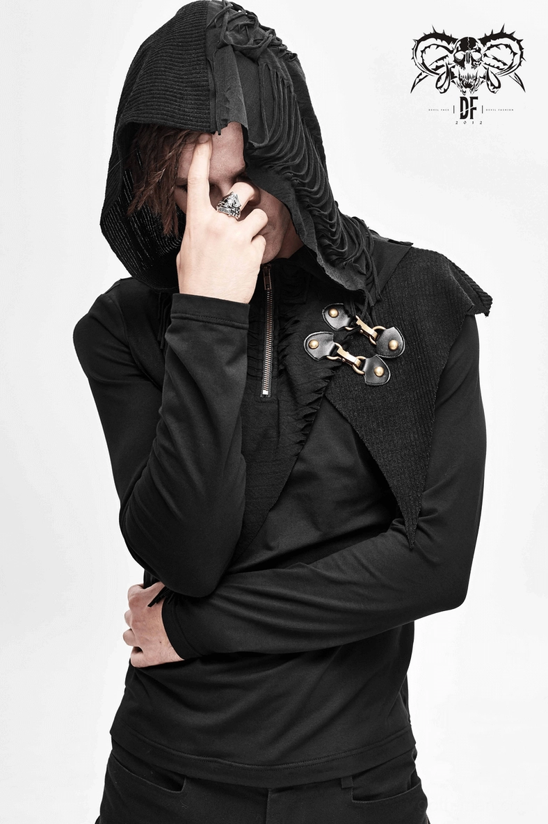Black gothic hoodie size and fit reference, garment proportions, measurement guide visualization
