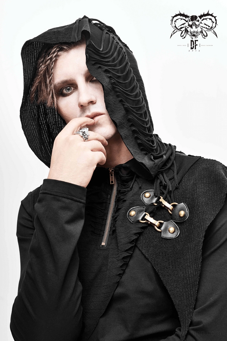 Gothic black hoodie styling guide, alternative fashion coordination, complete garment presentation