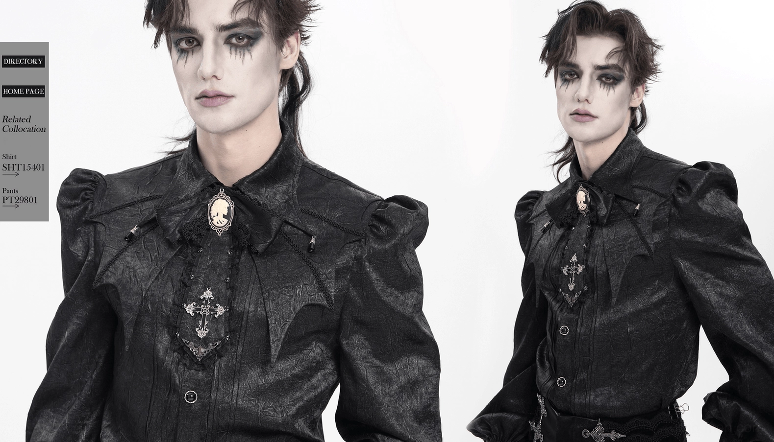 Black gothic jabot choker alternative view showing texture of lace, cameo details, and overall neckpiece construction