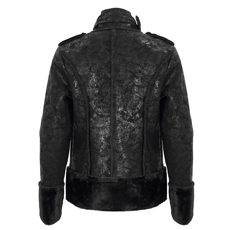Flat lay rear view of gothic jacket showing structured back seams and shoulder epaulets