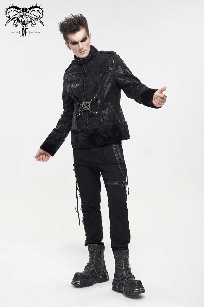Layered styling inspiration with black gothic stand collar jacket