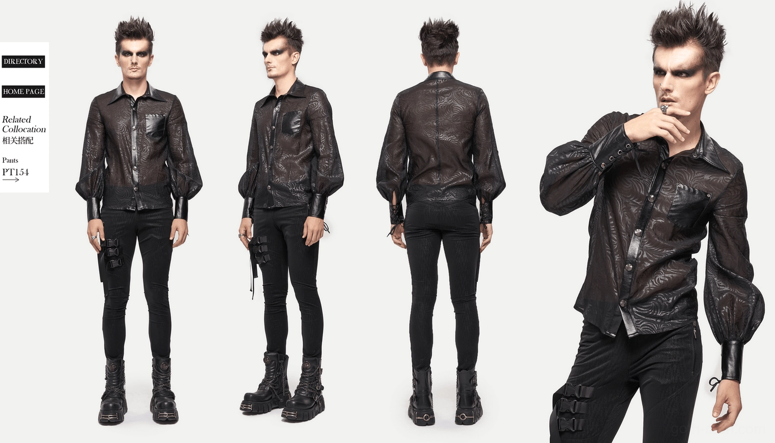 Finished black gothic jacquard transparent shirt product showcase highlighting craftsmanship, fabric quality, and alternative fashion design