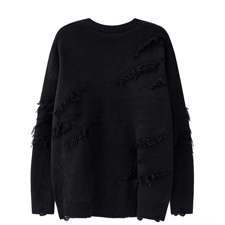 Black distressed gothic oversized knit jumper back view drop shoulder fit
