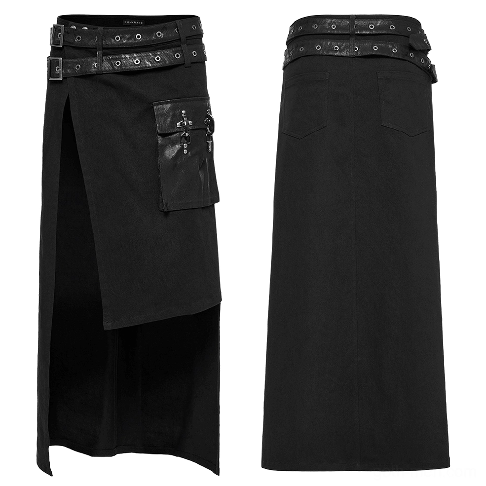Black Gothic Asymmetrical Utility Kilt front and rear flat lay product display