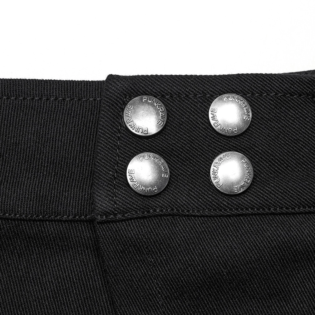 Black Gothic Asymmetrical Utility Kilt full-length product display with structural design details