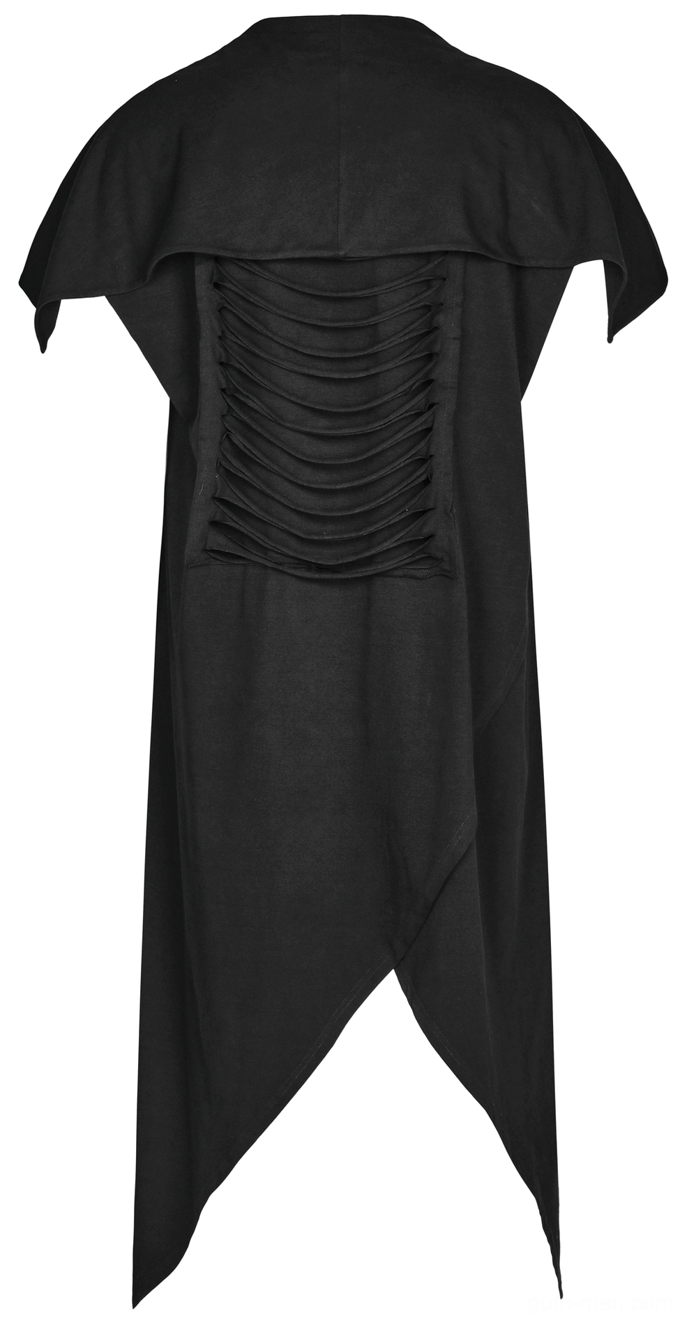 Black gothic knit vest flat lay front view with asymmetric uneven hem detail