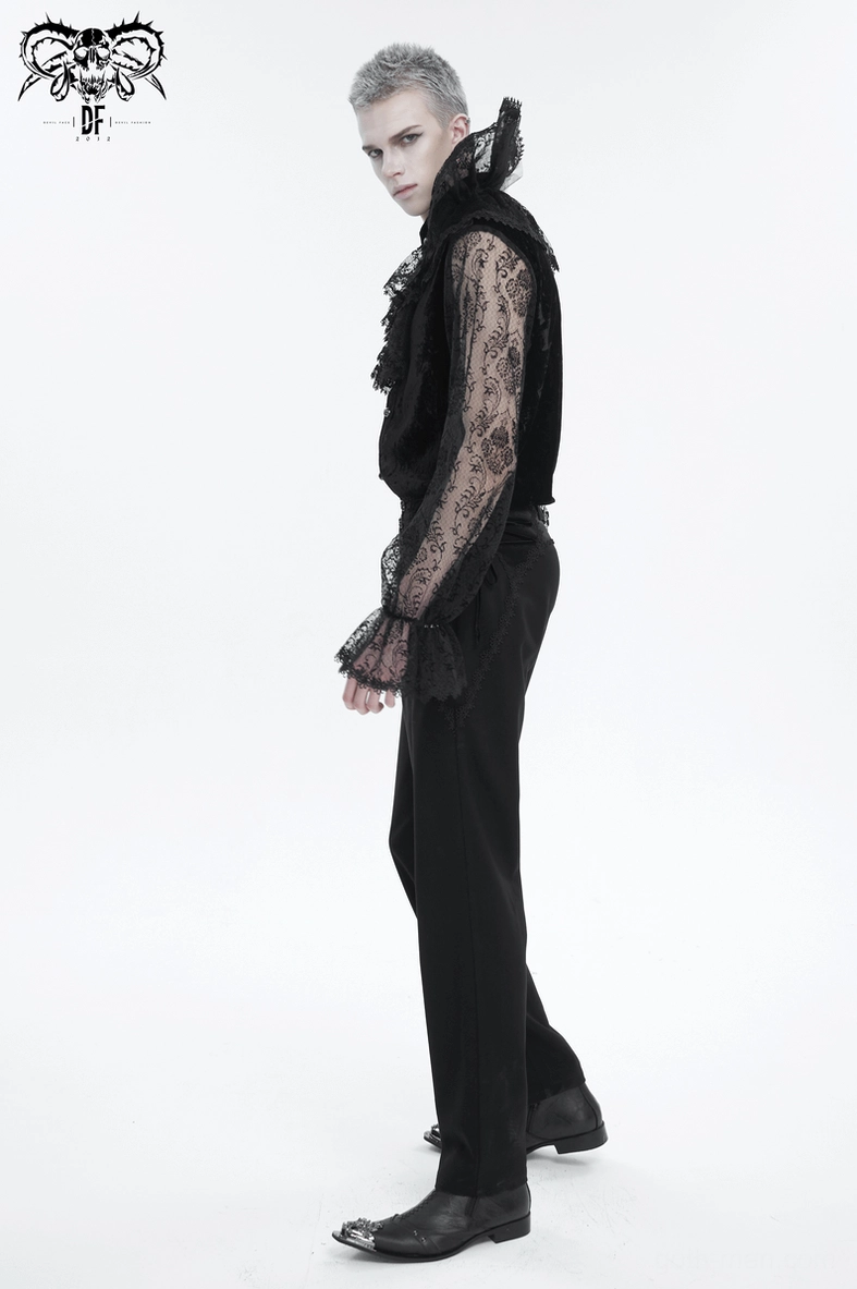 Black gothic lace shirt sleeve detail with scalloped lace trim and lantern sleeve fit