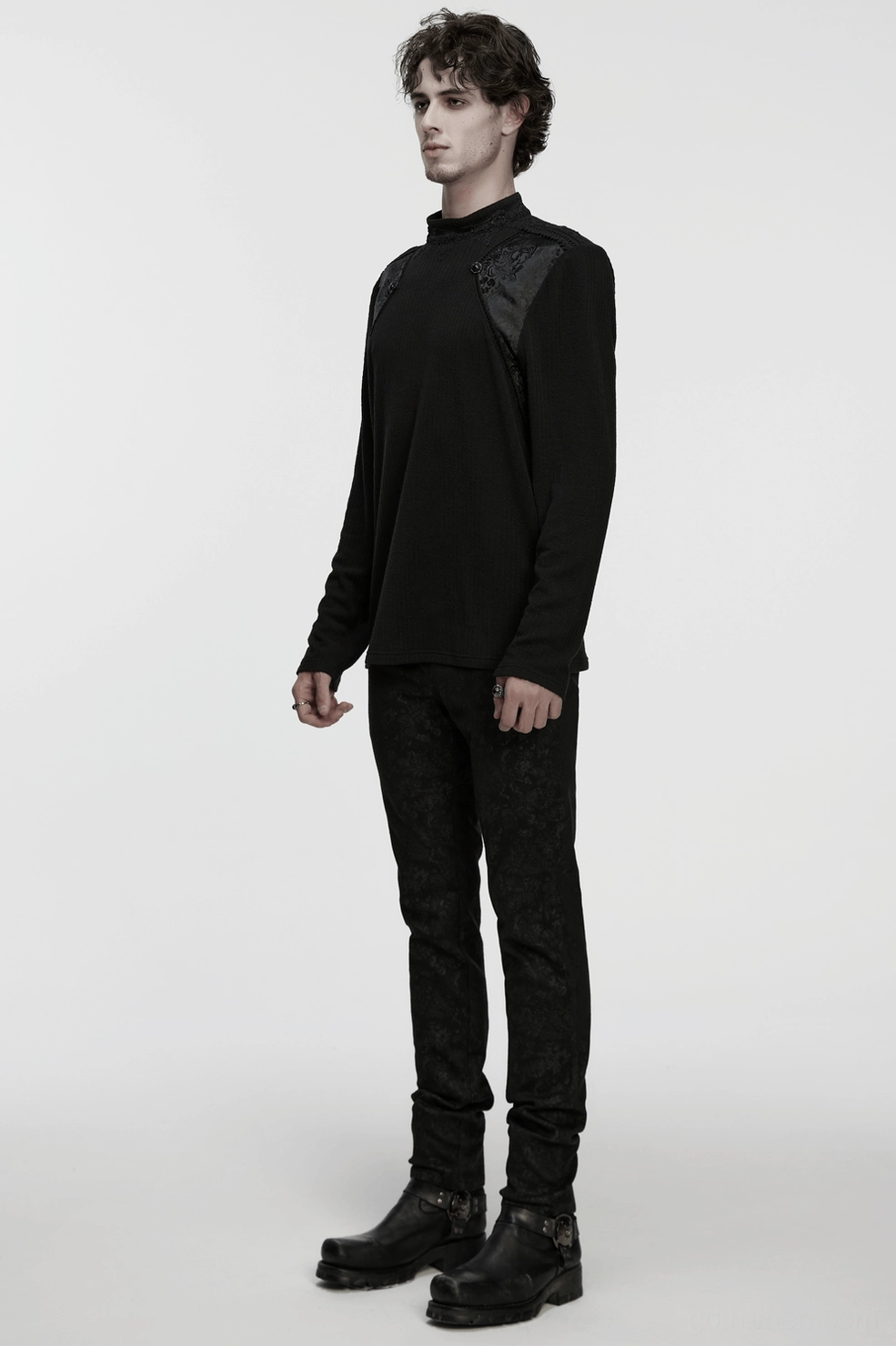 Black gothic lace shoulder sweatshirt worn styling - alternative fashion look reference