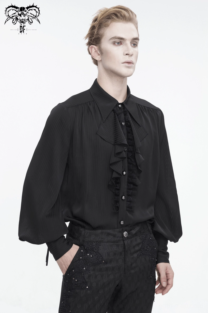 Black gothic lantern sleeve shirt sleeve construction showing voluminous billowing design and adjustable cuff