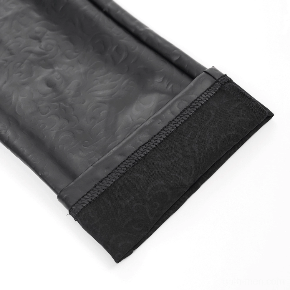 Alternative fashion black leather trousers showing elasticity stretch and form-fitting silhouette