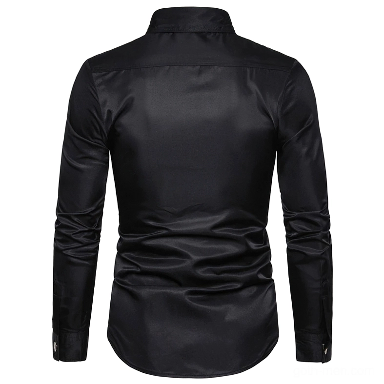 Black mens gothic shirt back view sleek fabric texture