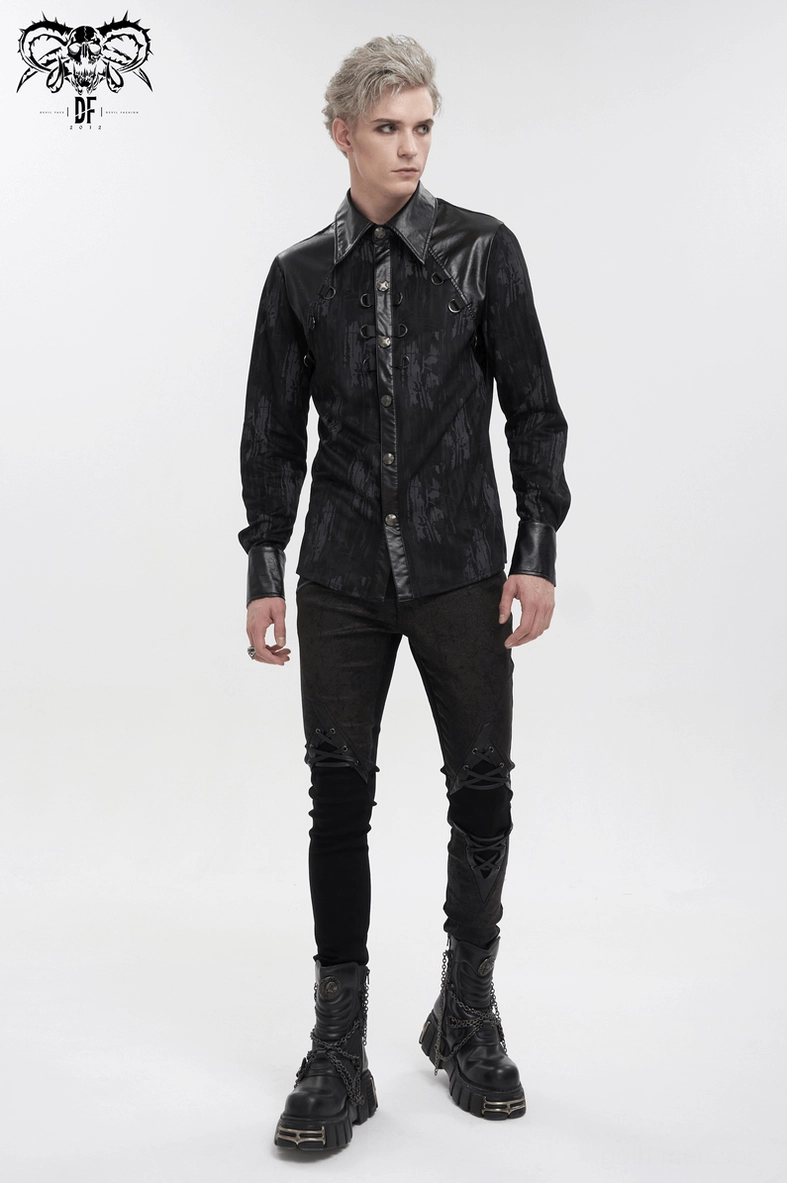 Black gothic long sleeve shirt flat lay display showing overall garment structure and chain accessories