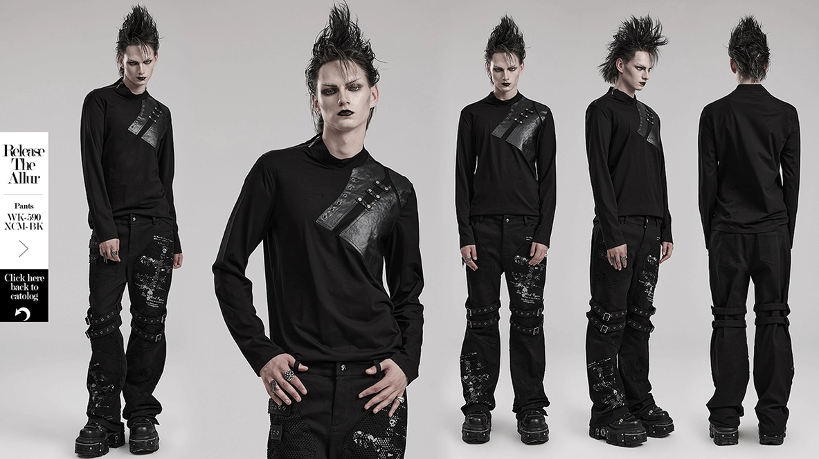 Black gothic long sleeve sweatshirt styled flat lay showing complete garment construction and proportions
