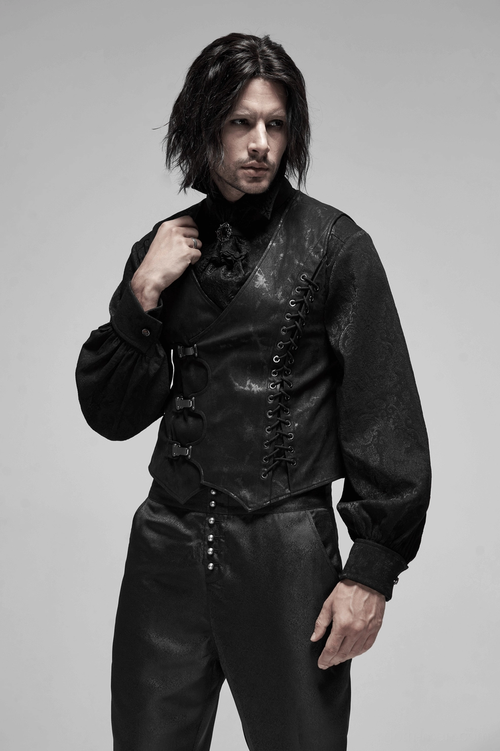 Black gothic mens vest alternative fashion - industrial waistcoat with metal hardware and lacing