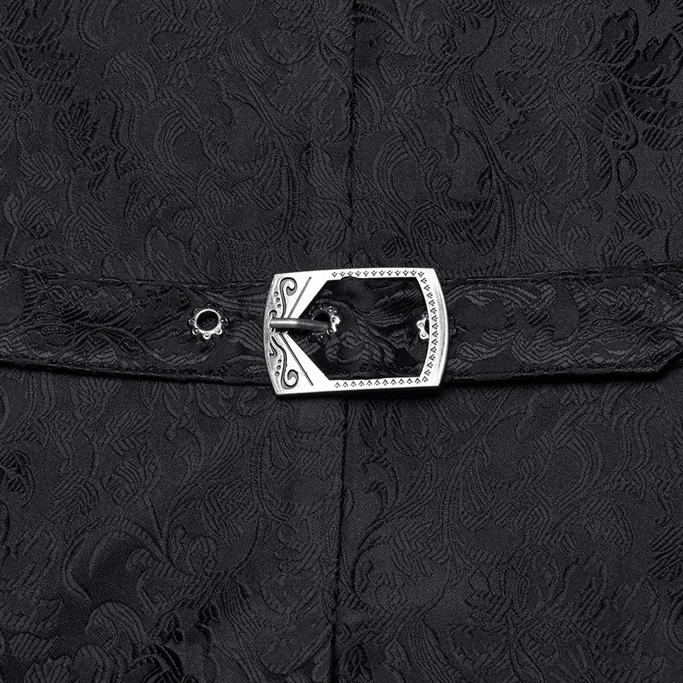 Black gothic men's waistcoat high-quality jacquard weave and pleated construction detail