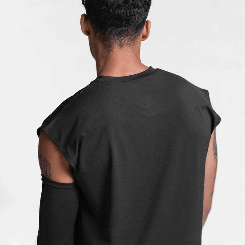 Gothic mesh tank top black color back view sleeveless shirt for men