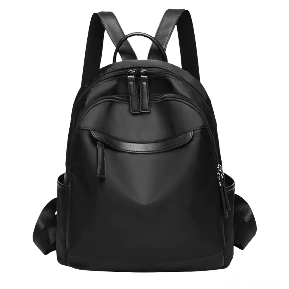 Black minimalist daily backpack matte oxford cloth leather hardware details