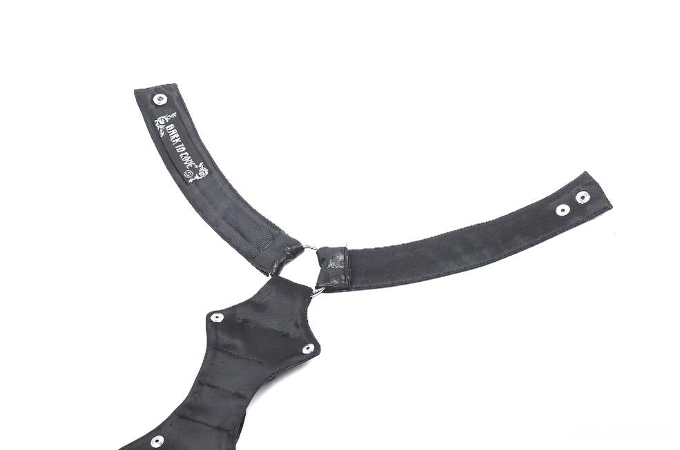 Black gothic neck harness with segmented faux leather design and adjustable fastening system