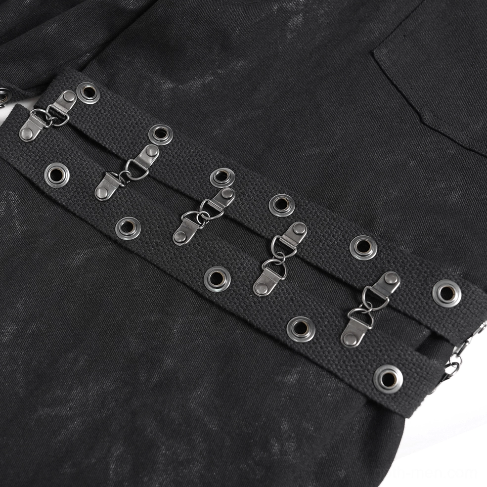 Black gothic wide leg pants side seam detail with lace-up straps and mesh integration