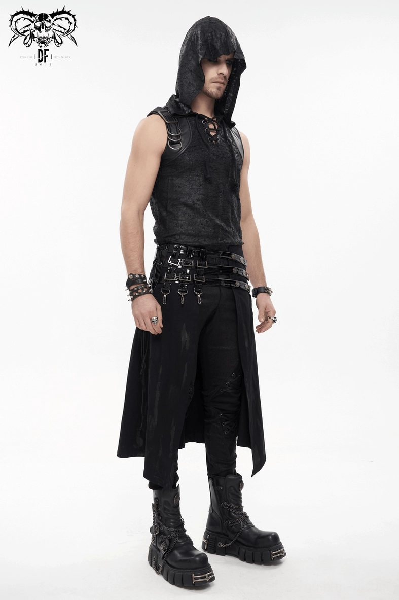 Alternative styling of black gothic kilt skirt paired with matching belt set and alternative accessories