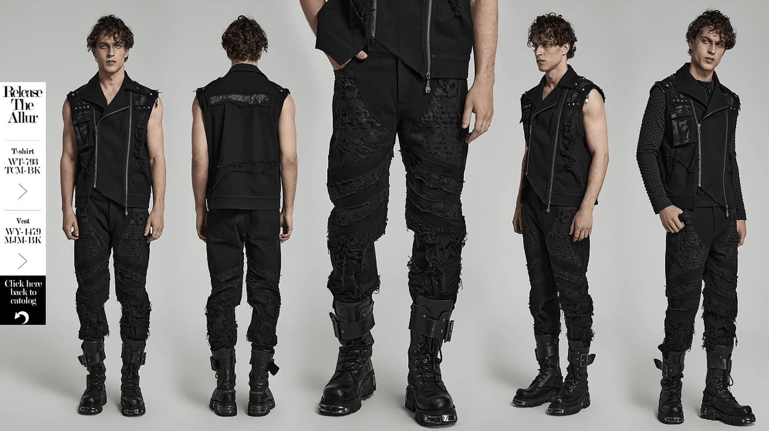Black ripped knit gothic trousers product shot displaying complete all-black aesthetic