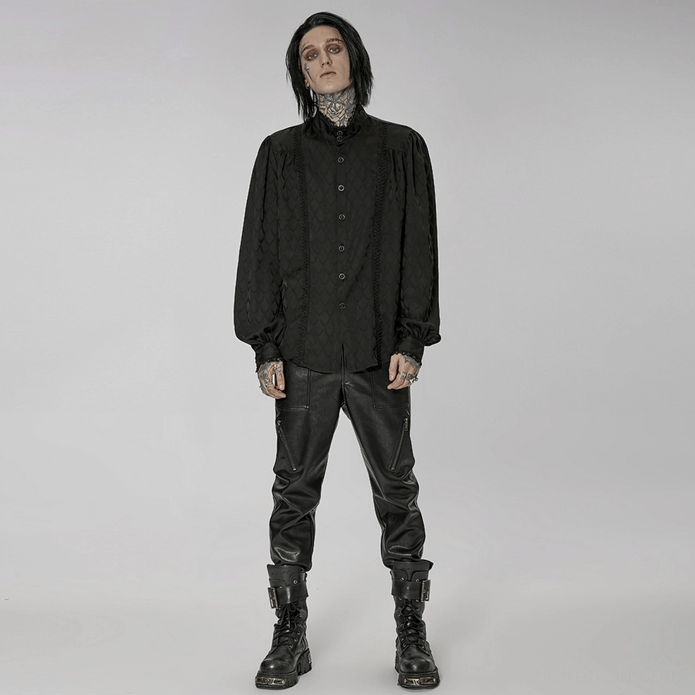 Black gothic shirt lace-trimmed stand collar showing Victorian-inspired design elements