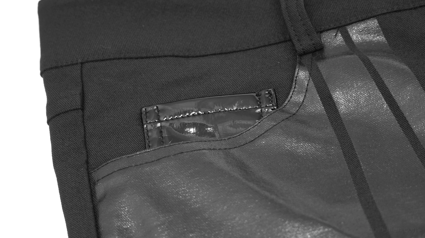 Black gothic skinny trousers fabric composition showing spandex blend softness