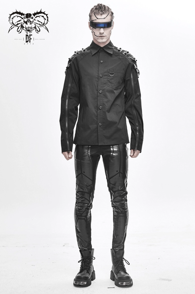 Black gothic slim-fit cyberpunk trousers full body presentation