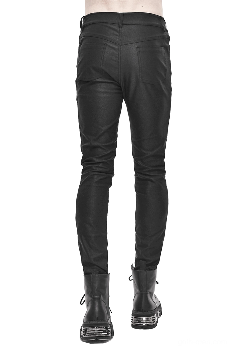 Black gothic slim-fit trousers rear view on male model with platform boots