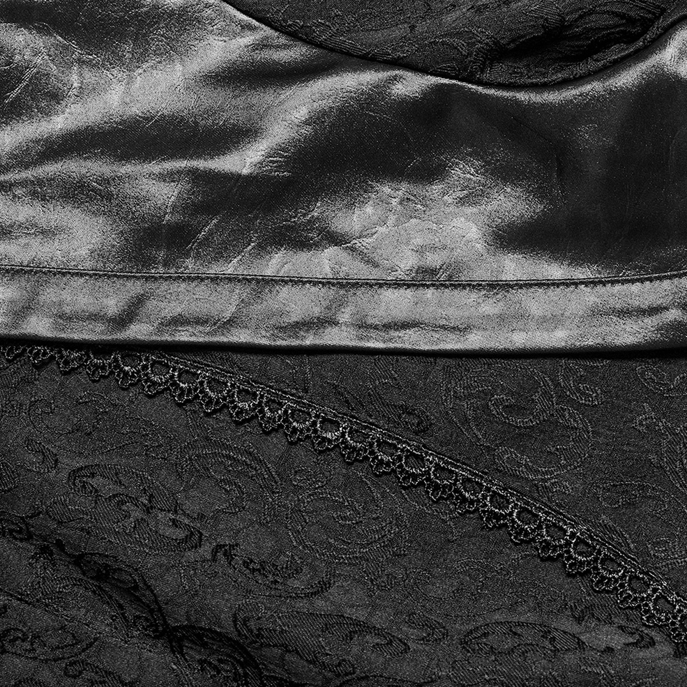 Black gothic stand collar puff sleeve shirt front full length view on white backdrop