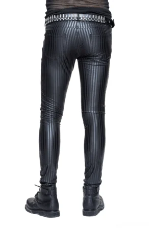 Black vertical stripe gothic pants rear view fitted silhouette alternative fashion