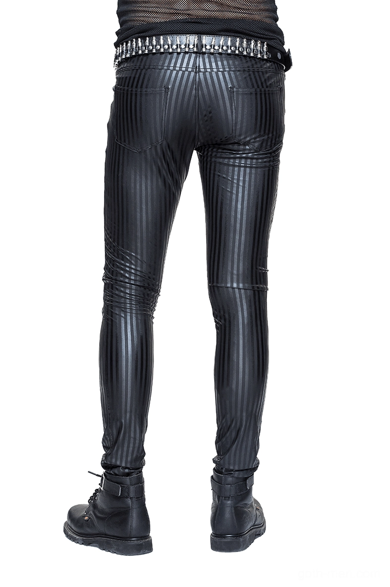 Black vertical stripe gothic pants rear view fitted silhouette alternative fashion