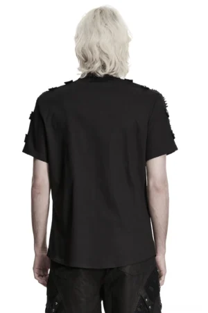 Black gothic studded shoulder shirt back view showing metal stud details