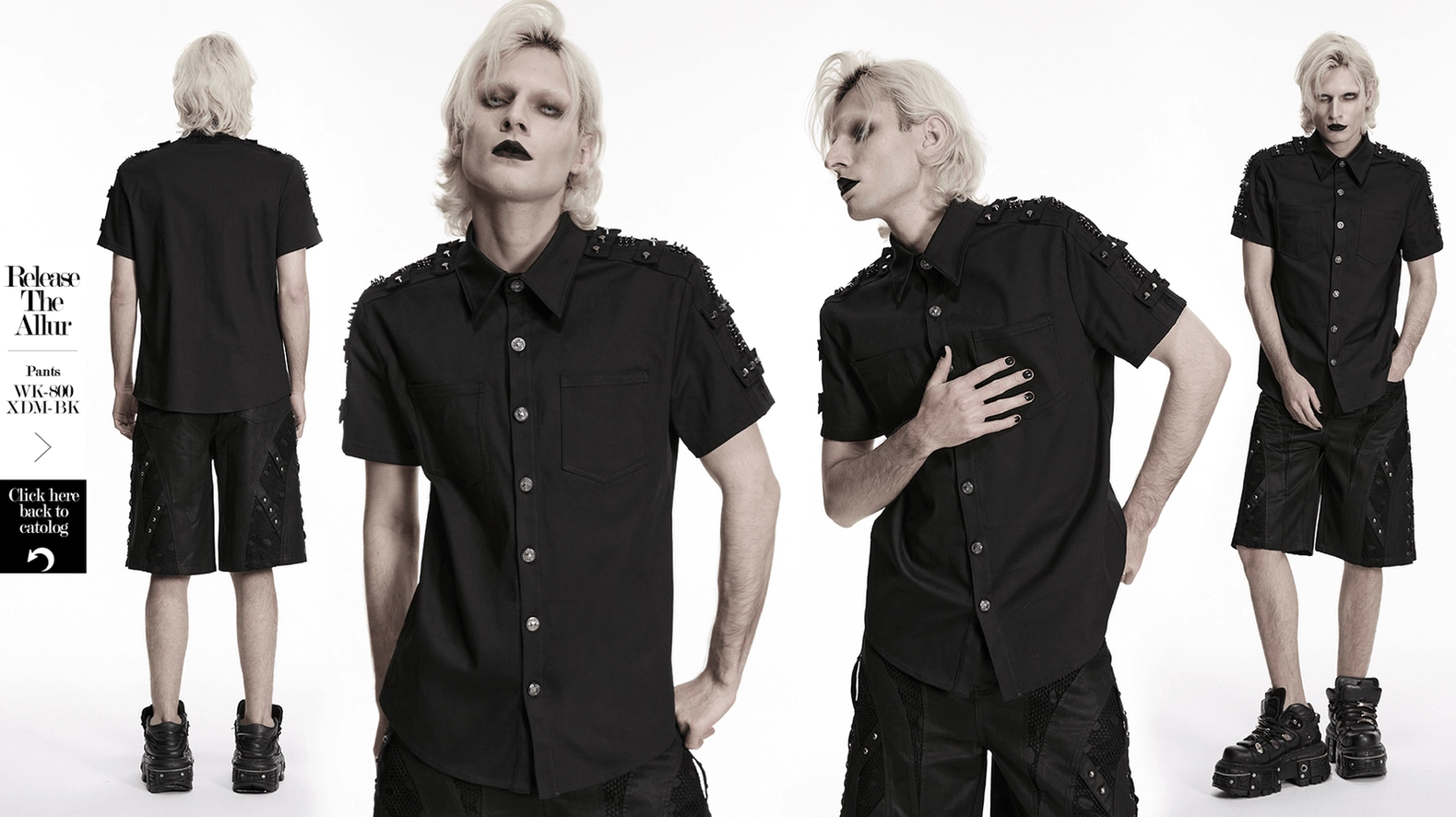 Black gothic studded shoulder button shirt layering and fit guide