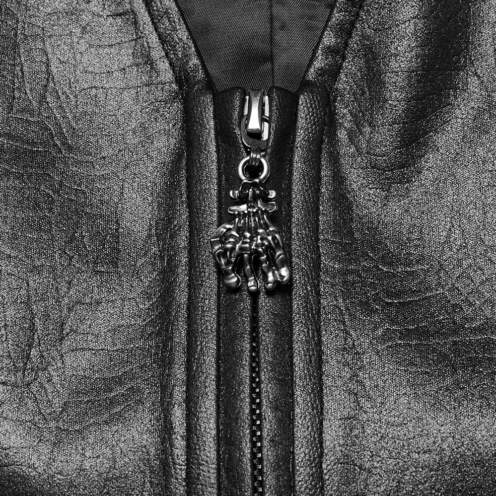 Alternative styling shot showing black gothic studded vest worn layered with dark apparel