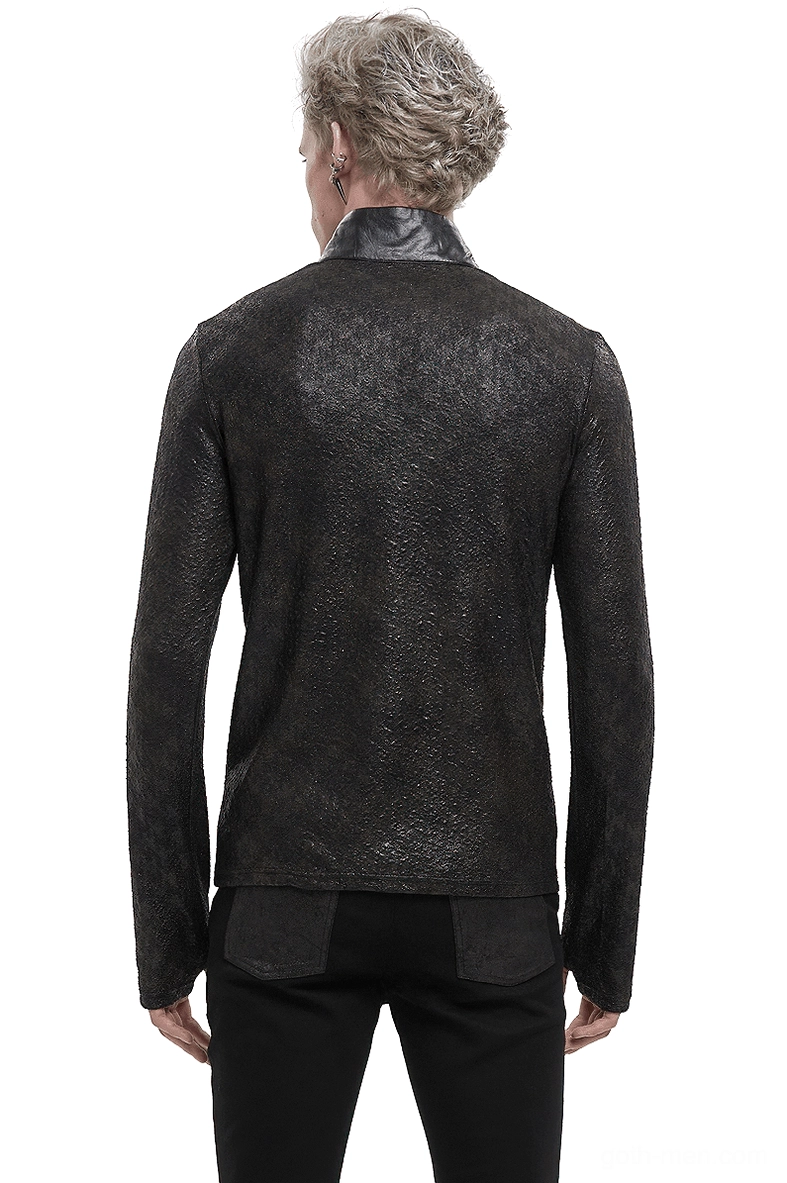 Gothic men's stand collar sweatshirt back view showing fitted silhouette and coated fabric