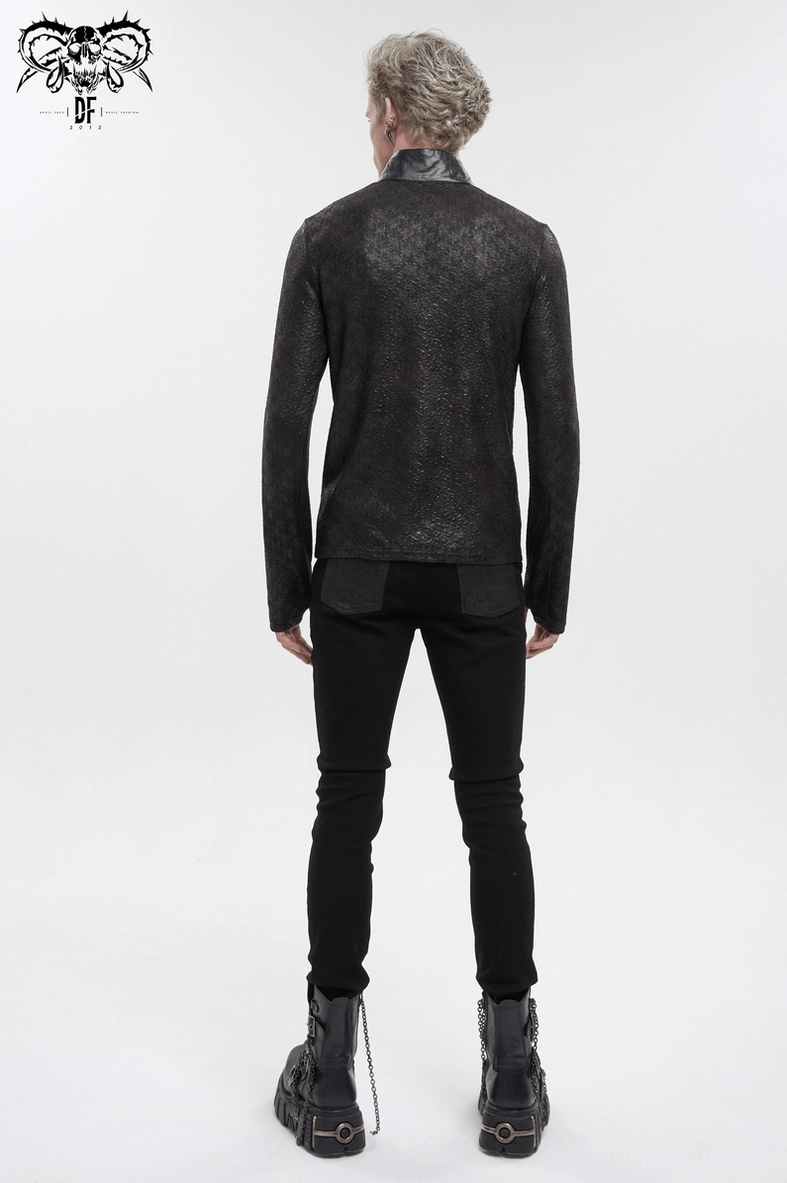 Detailed view of gothic sweatshirt design elements including collar structure and rings
