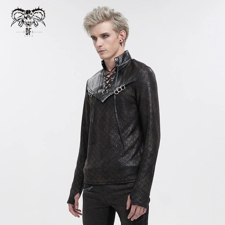 Gothic lace-up sweatshirt with metal rings and leather elements flat lay styling view